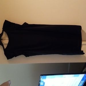 Ann Taylor polyester black ruffled short sleeve dress